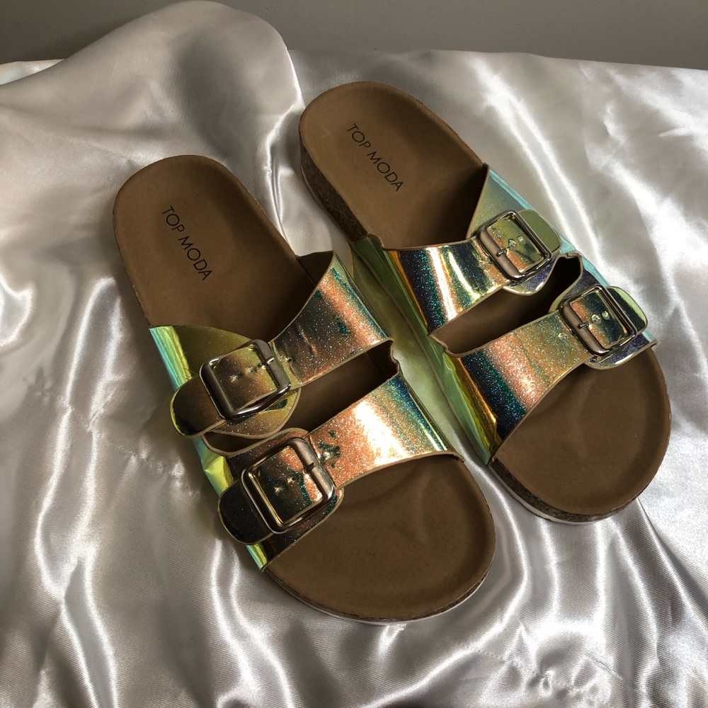 Flourescent Two Strap Sandals/ Slides | TOP Moda